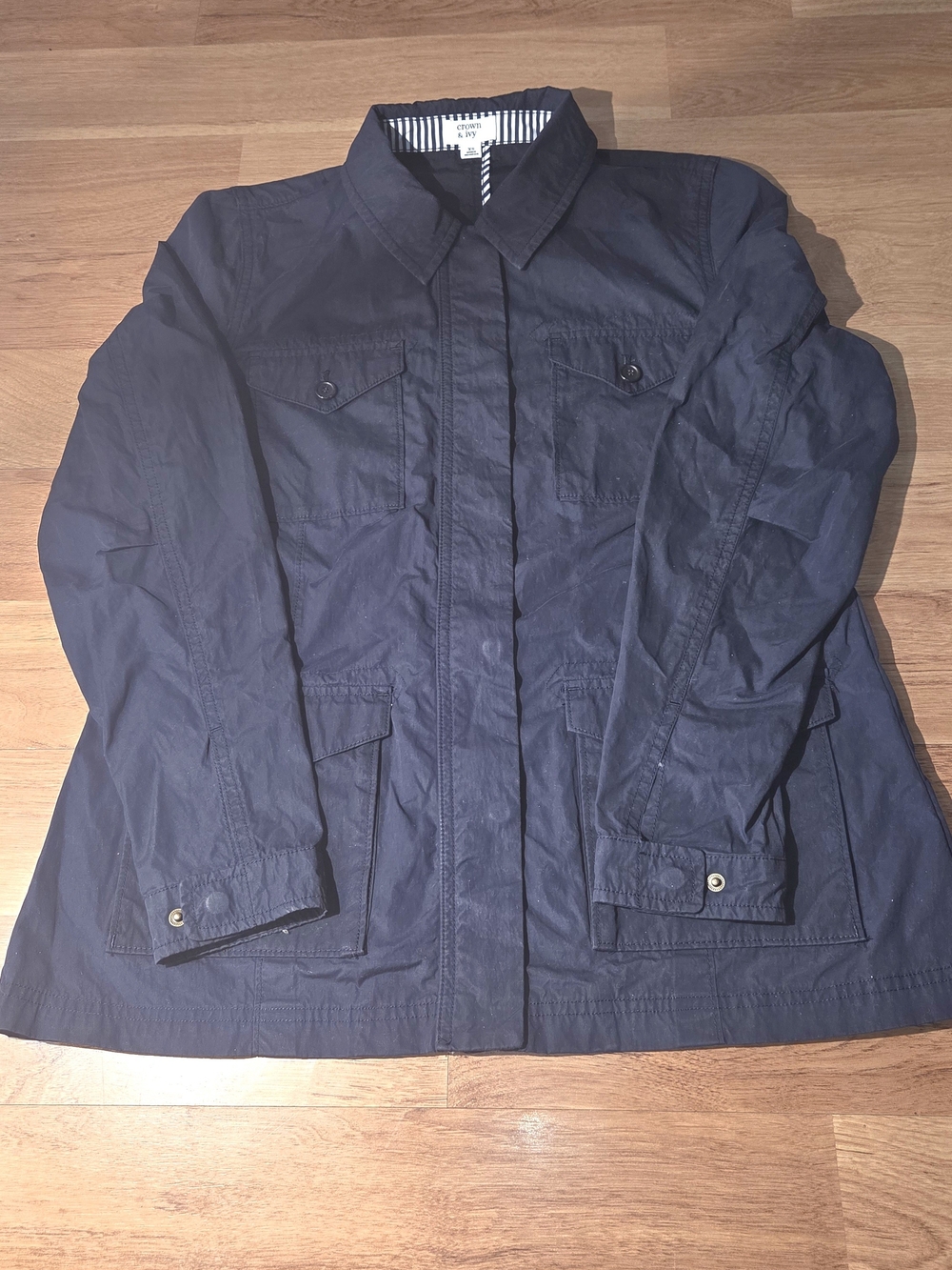 Crown & Ivy Women's Navy's Field Jacket XS Short Button Closure Pockets